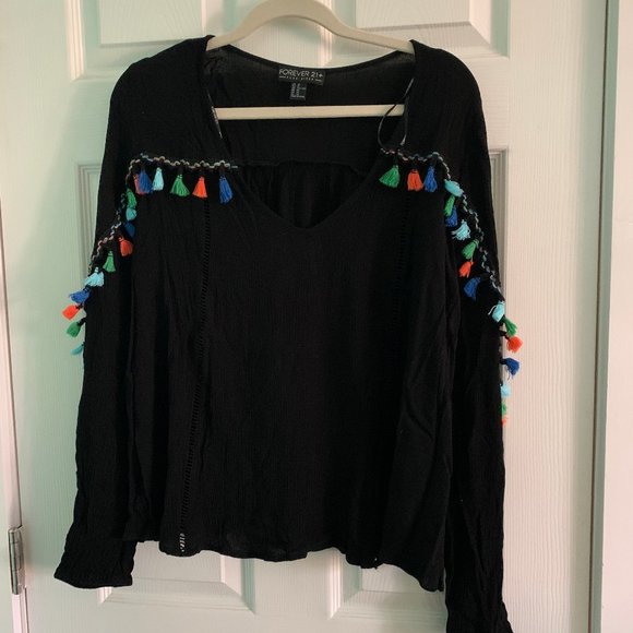 Long Sleeve Blouse with Tassel Details - Picture 2 of 7